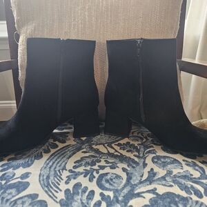 Old Navy Black Suede-Look Ankle Boots with Block Heel